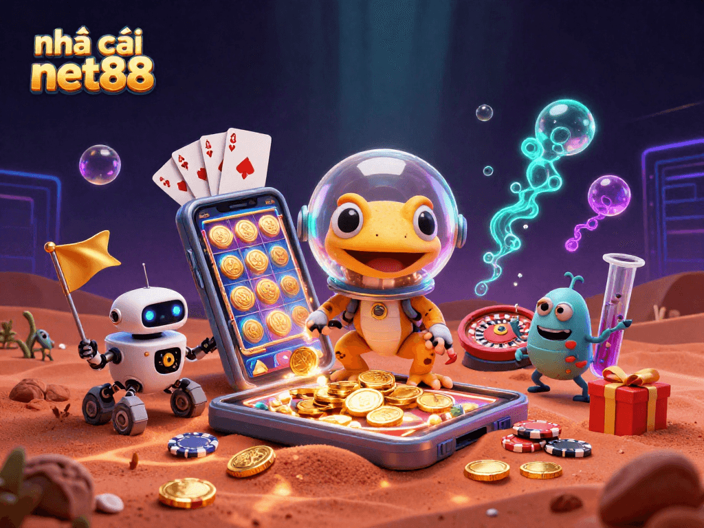 Experience excitement at nhà cái net88 with a Martian gecko exploring a vibrant casino