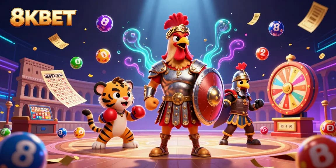 Experience the excitement of 8KBET with engaging lottery and gaming elements in this vibrant scene.