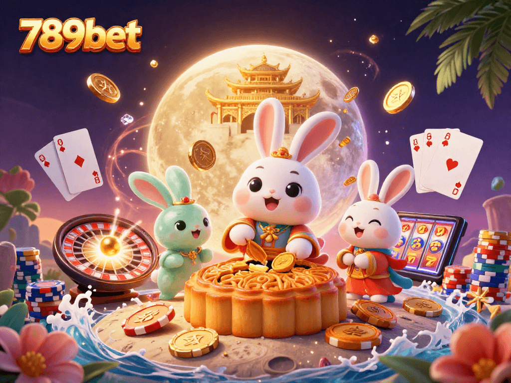 Join the excitement of 789bet as the moon rabbit brings luck and fortune in a vibrant casino scene