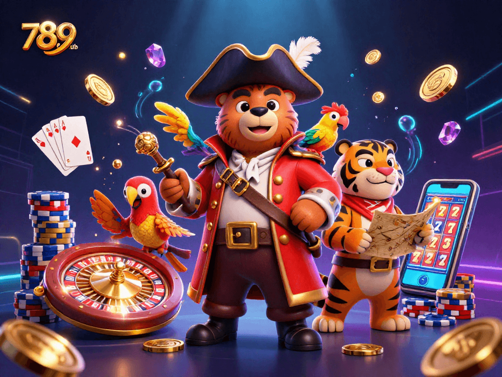 Chơi slot tại 789club với các hình ảnh máy slot và đồng tiền vàng lấp lánh.