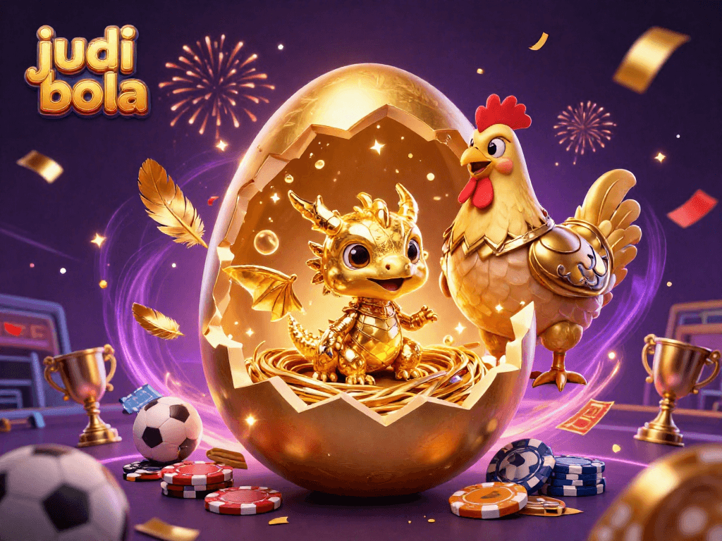 Betting on judi bola with a golden dragon guardian amidst dynamic sports betting elements.