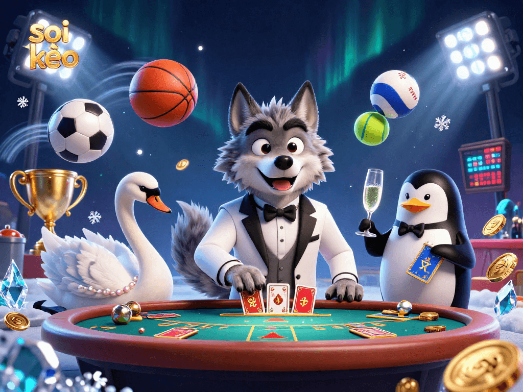 Soi kèo analysis showcases an engaging, dynamic betting scene with animated characters and vibrant sports elements.