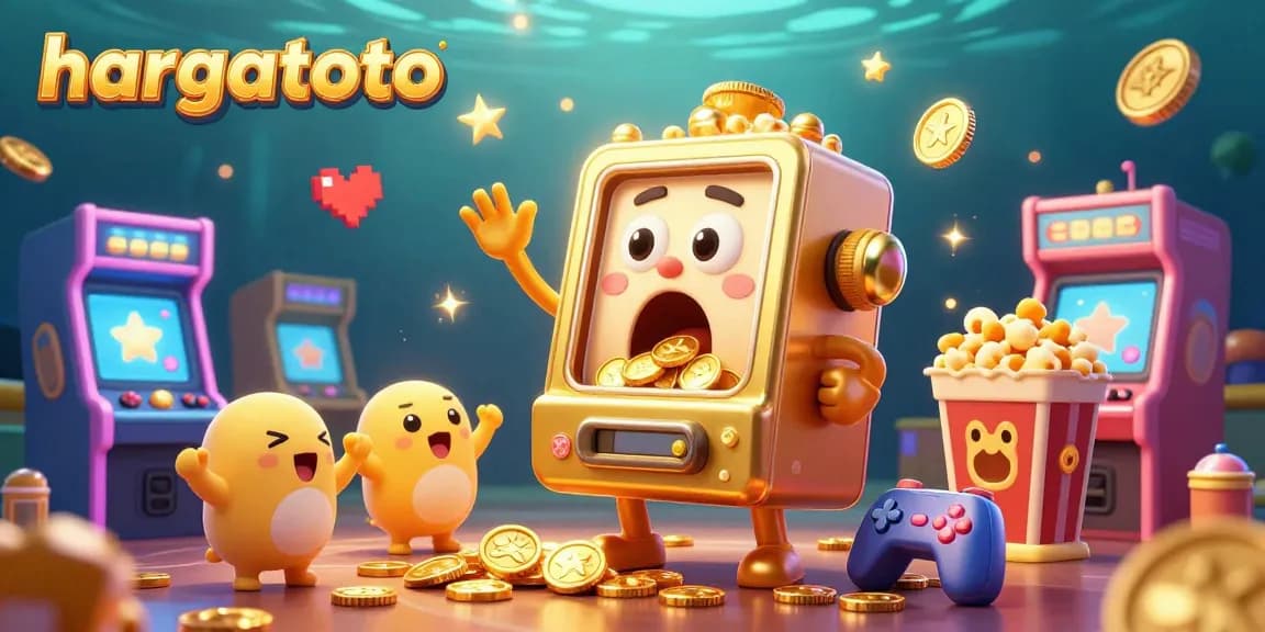 Spin the hargatoto slot machine hitting a jackpot with coins and excited smaller machines in a vibrant casino scene.