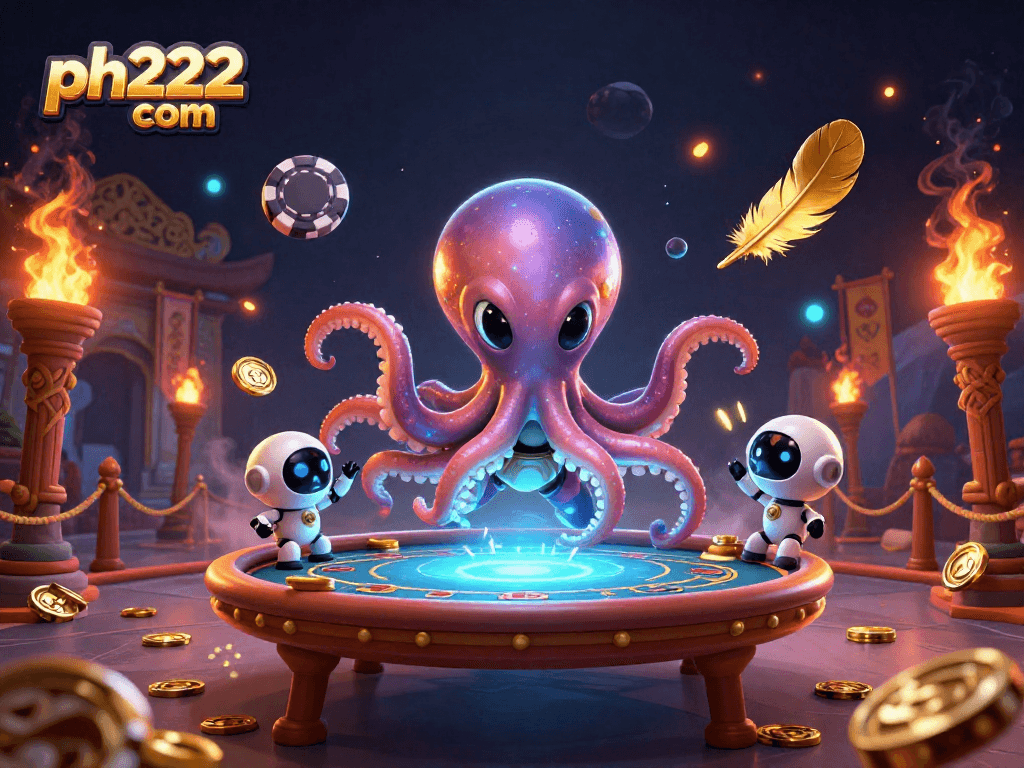 Engage in thrilling poker with ph222 com's alien octopus at a holographic table.