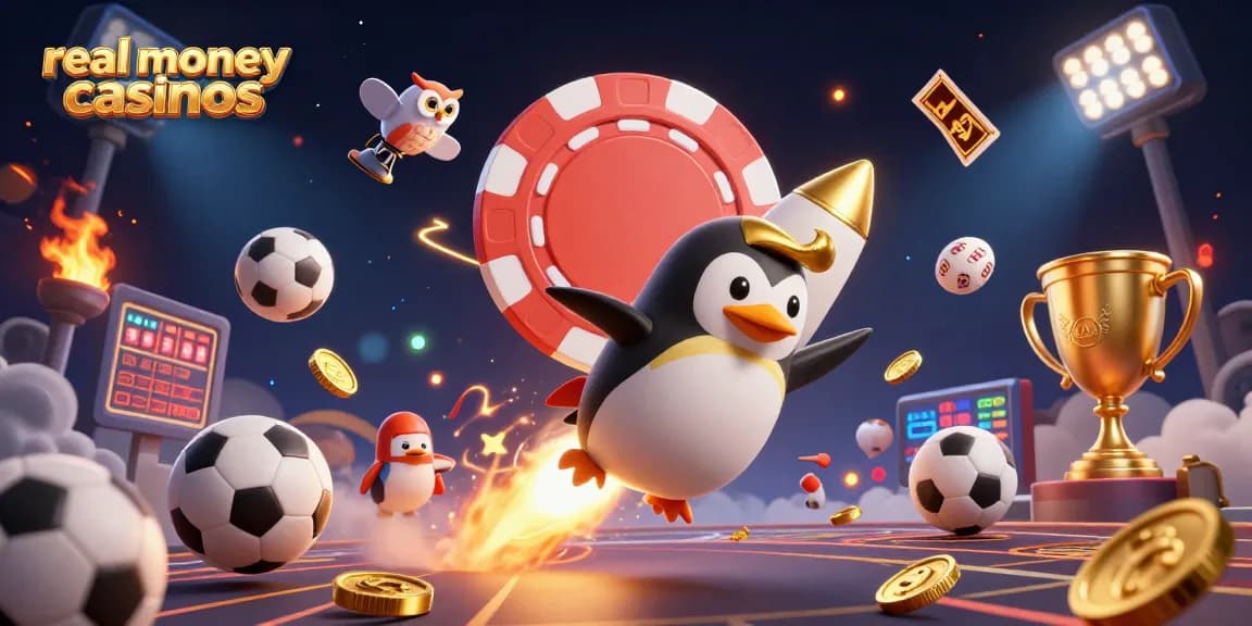 Explore real money casinos with thrilling action featuring dynamic 3D characters in a vibrant casino scene.