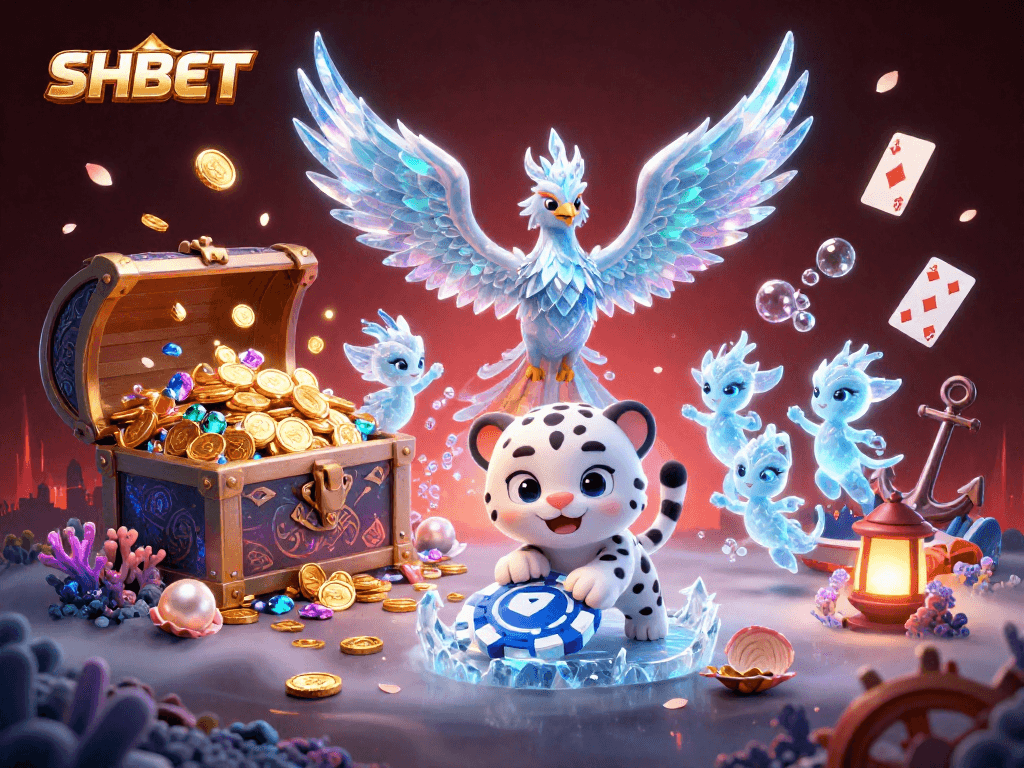 Experience thrilling moments with SHBET in this vibrant 3D casino-themed illustration.