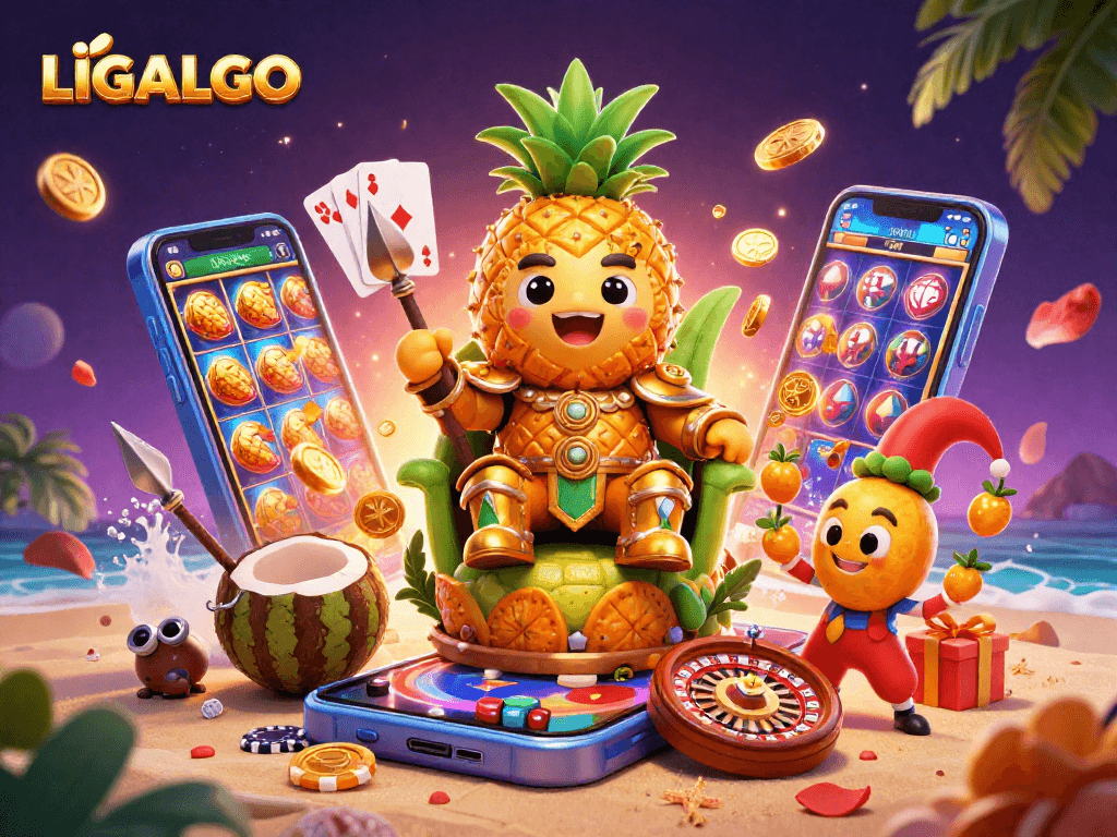 LIGALGO features a vibrant 3D scene with a pineapple king, showcasing thrilling casino elements.