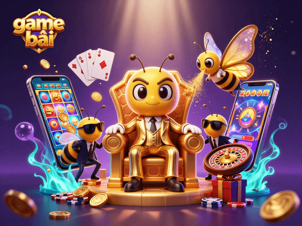 Play the exciting game bài with colorful slot machines in a dynamic casino scene.