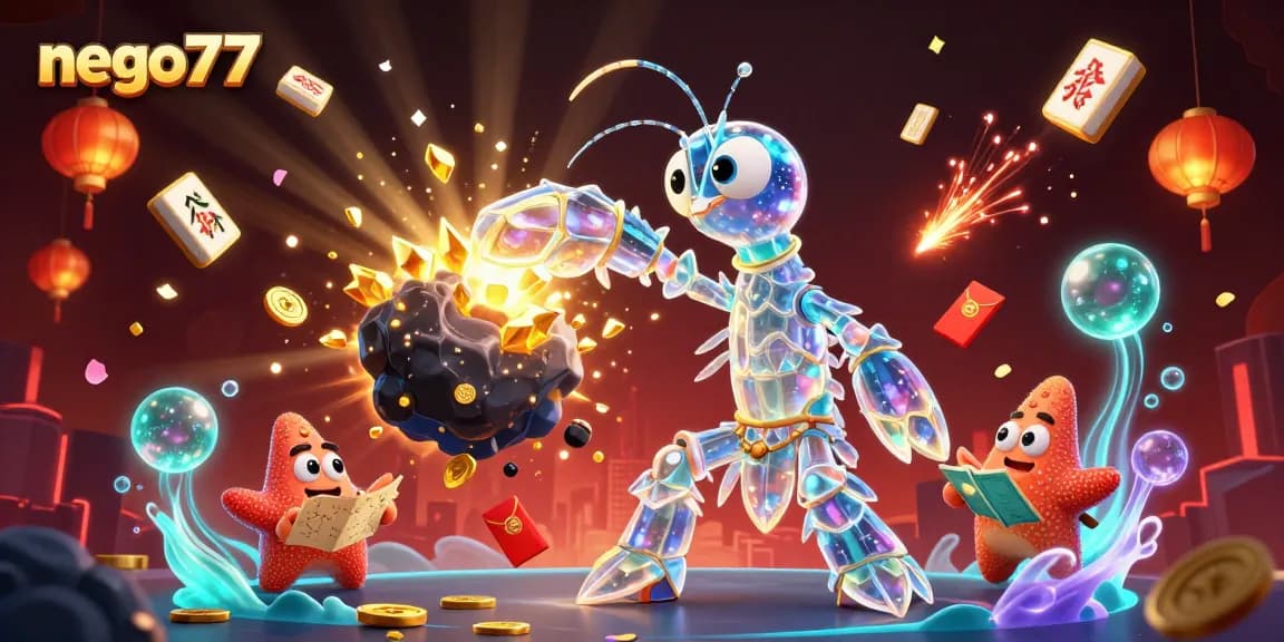 Engage with nego77's vibrant galaxy through a 3D illustration of a heroic mantis shrimp and starfish.