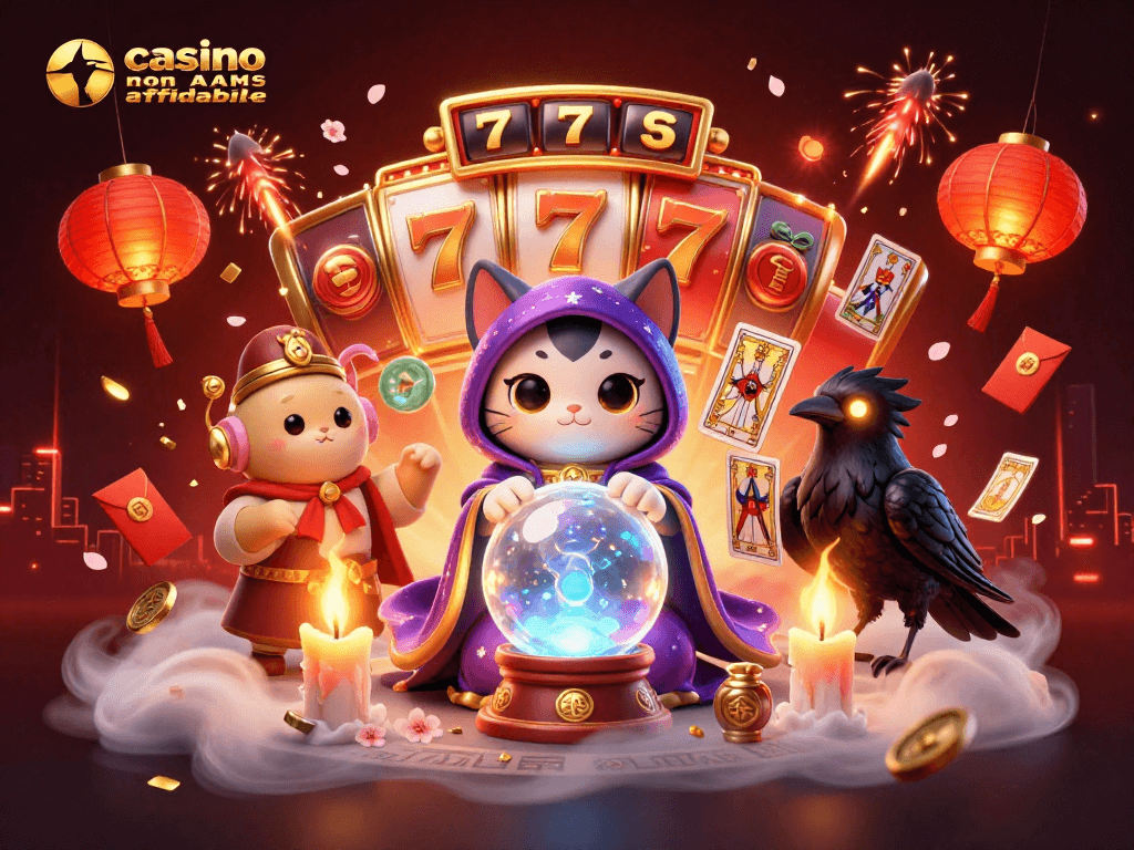 Illustrazione 3D di un gatto e un corvo che rappresentano un casino non AAMS affidabile nel mondo del gioco