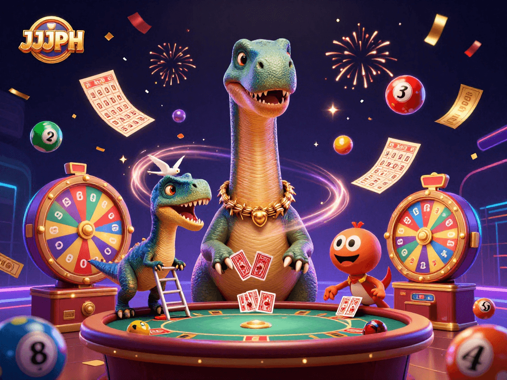 Magandang kasiyahan sa JJJPH na may nakakaakit na mga dinosaur at casino elements.