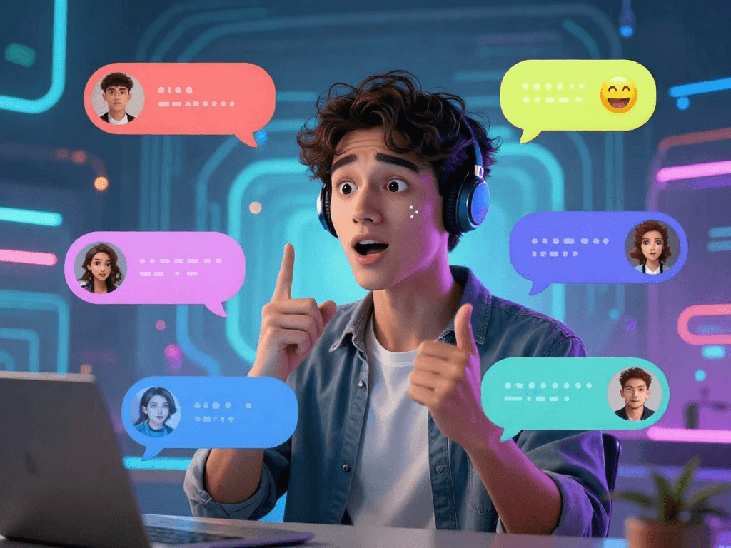Engaging ai porn chat scene with dynamic personas and vibrant emojis