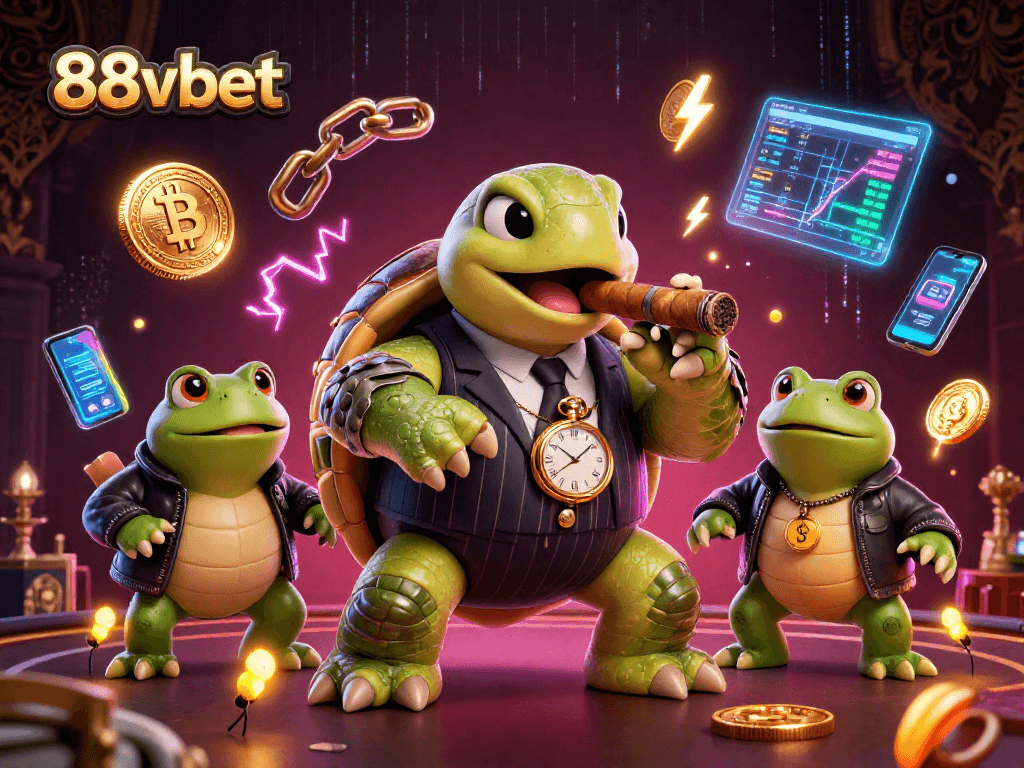 Experience gambling excitement with 88vbet's engaging cartoon scene featuring unique characters.