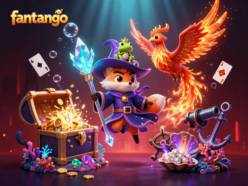 Play fantango with a mystical wizard fox and phoenix surrounded by vibrant casino elements.