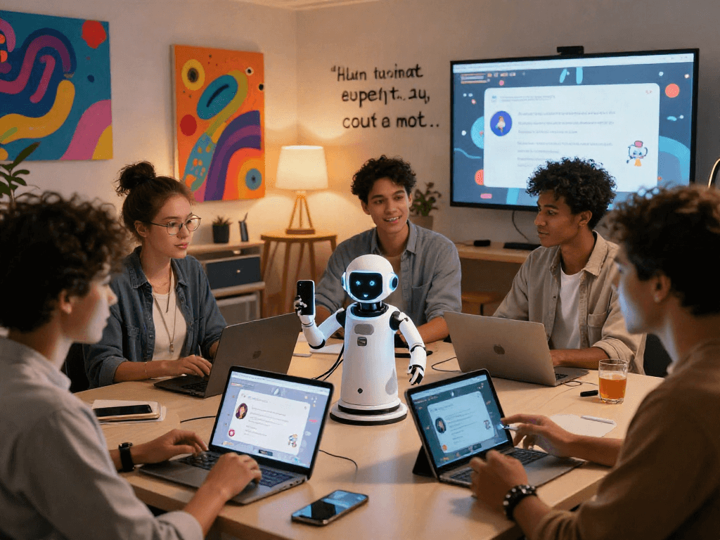 Engaging scene of individuals using hentai ai chat in a vibrant virtual environment showcasing creativity and technology.