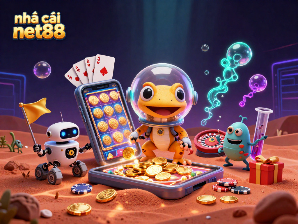 Experience excitement at nhà cái net88 with a Martian gecko exploring a vibrant casino