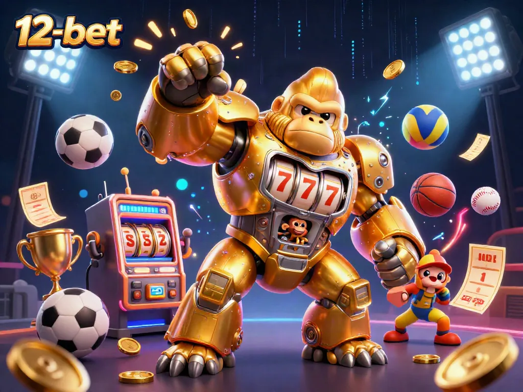 Experience high-energy betting action with 12-bet's dynamic sports and gaming scene featuring vibrant characters and elements.