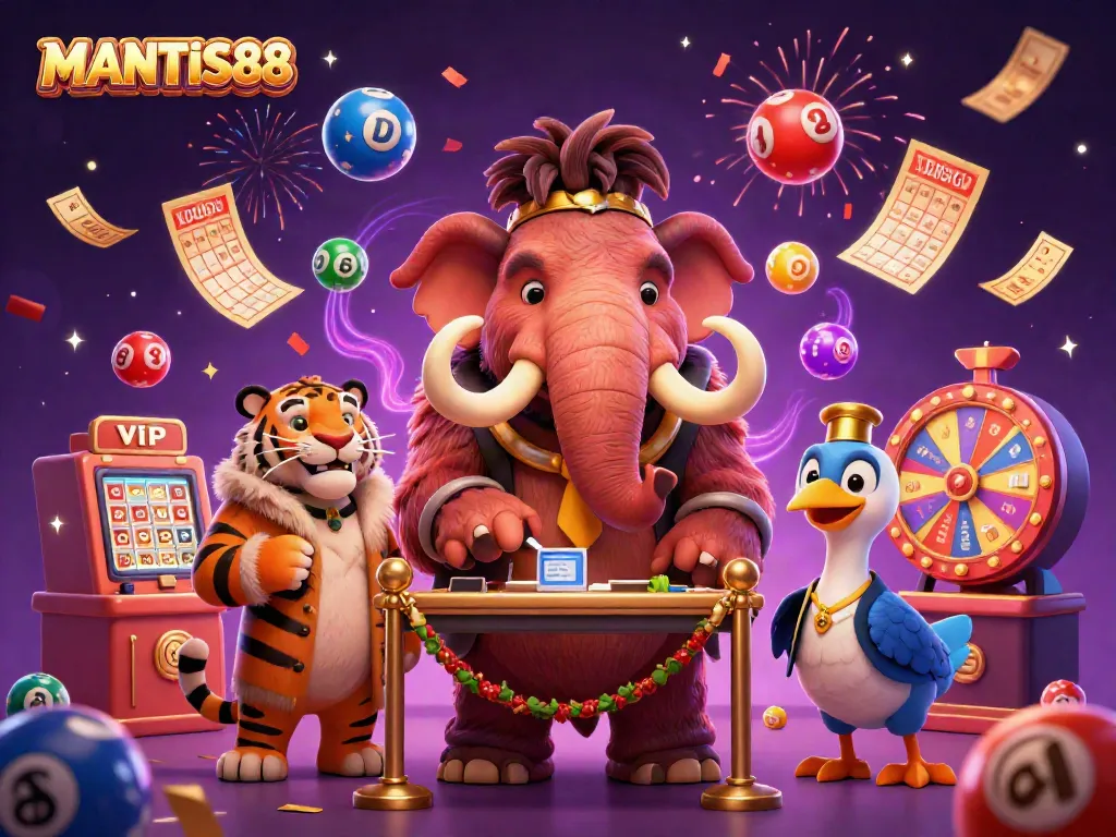 Experience MANTIS88 with vibrant visuals of a casino scene featuring unique characters and dynamic game elements.
