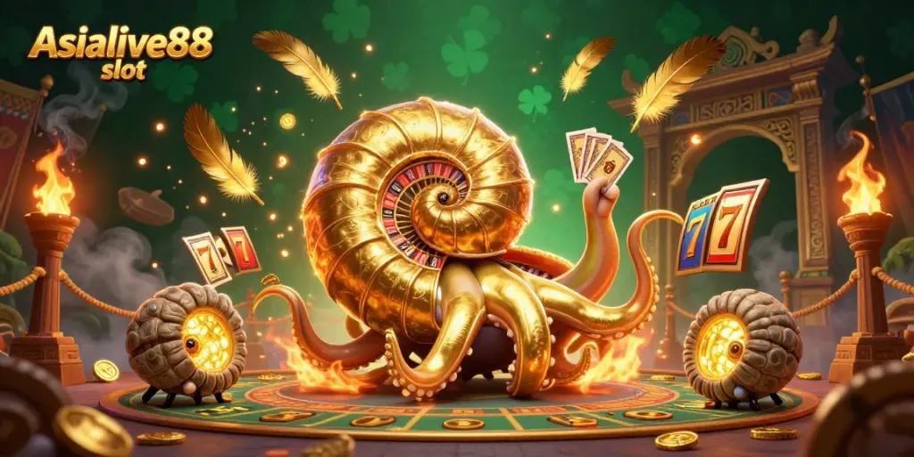 Experience the thrill of spinning the Asialive88 slot with vibrant casino elements and a magical atmosphere.