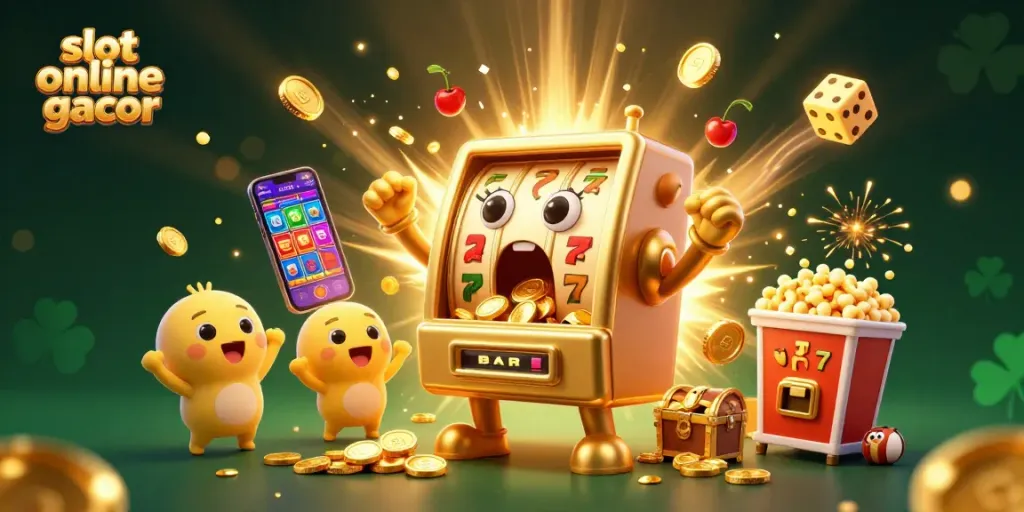 Hit the jackpot with slot online gacor as 3D cartoon slot machines celebrate a big win!