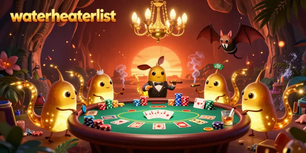 Watch as glowworms illuminate a vibrant cave casino scene while gambling with poker chips and cards at waterheaterlist.