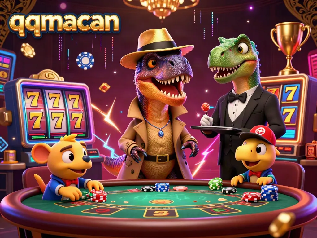 Experience thrilling victories at qqmacan with exciting slots and jackpot counters amidst a vibrant gaming scene.