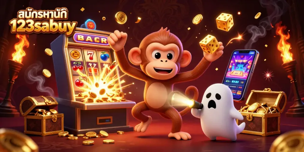 Join the excitement of สมัครสมาชิก 123sabuy at a haunted casino featuring playful ghosts and jackpot thrills.