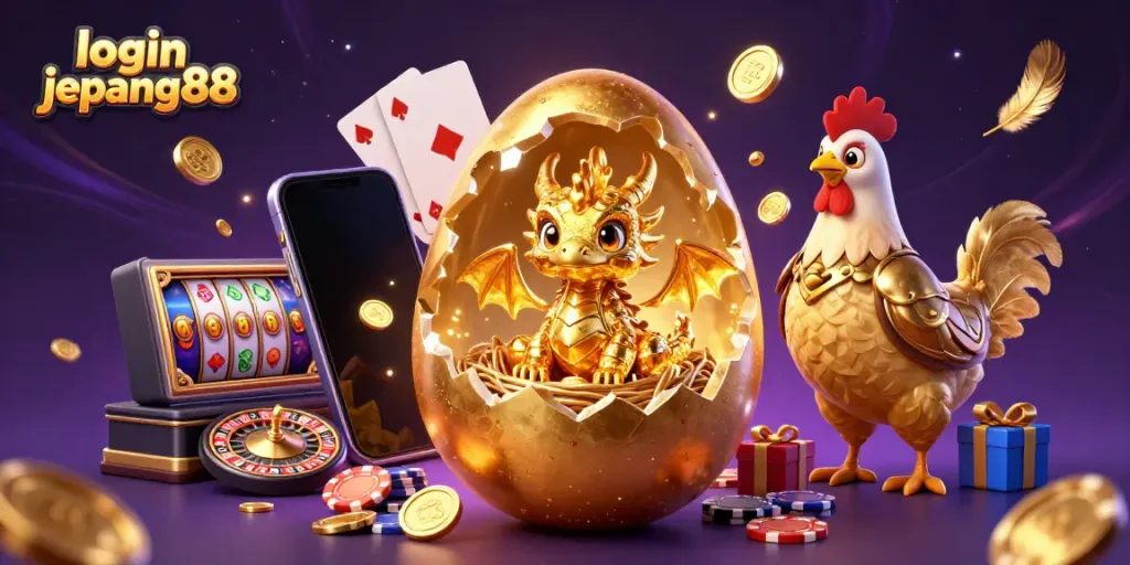Engage with login jepang88 through an exciting 3D illustration of a golden dragon on poker chips.
