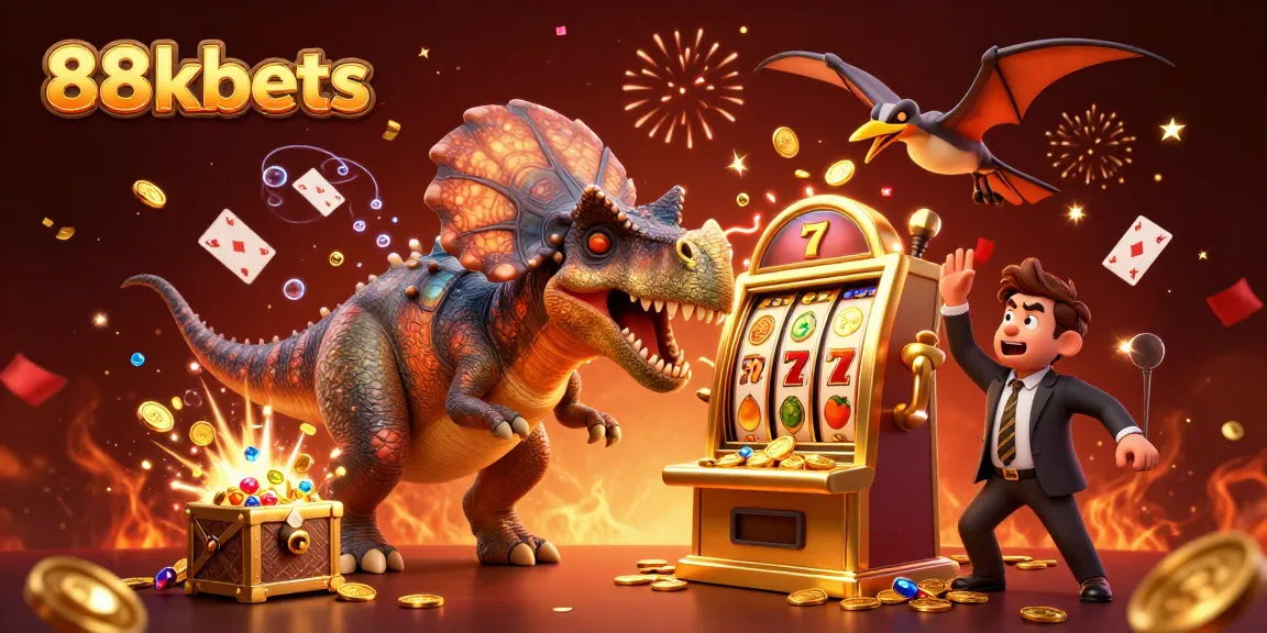 Experience thrilling moments as 88kbets hits the jackpot with a dinosaur-themed slot machine.