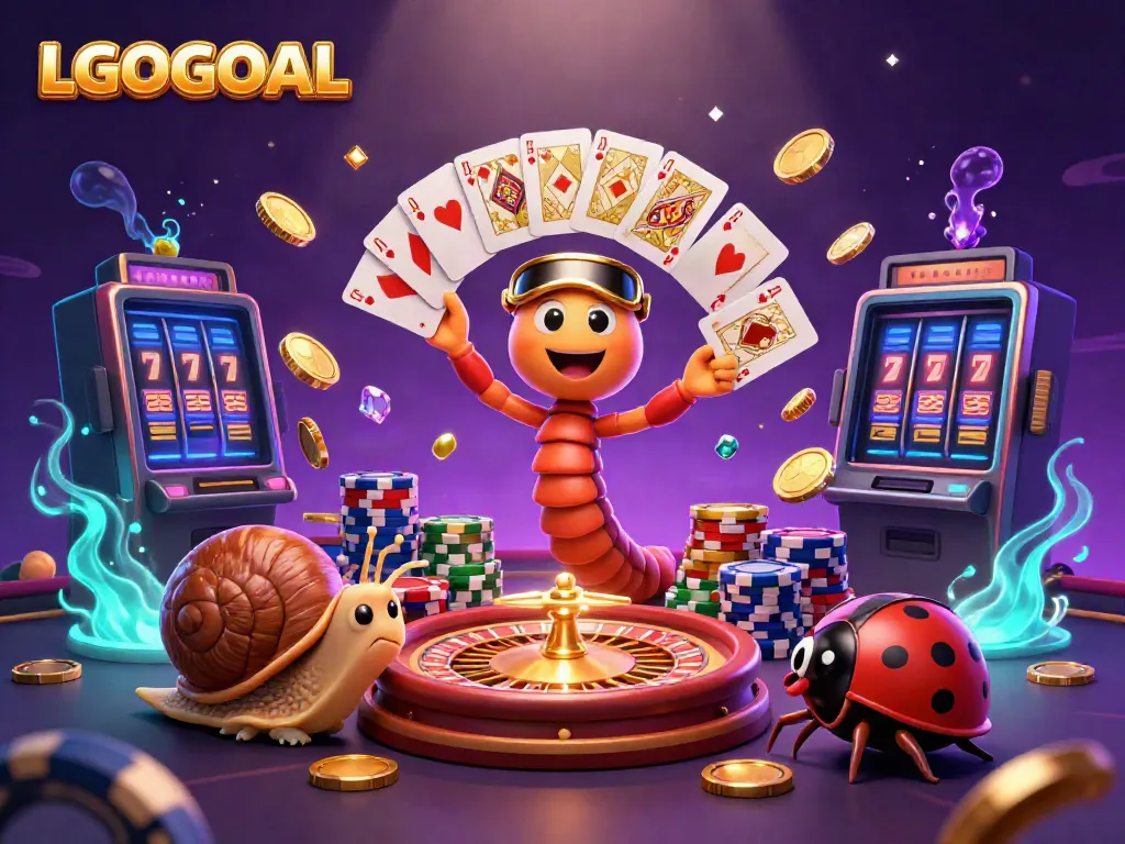 Engage with LGOGOAL's vibrant gaming scene featuring unique characters and dazzling casino elements.