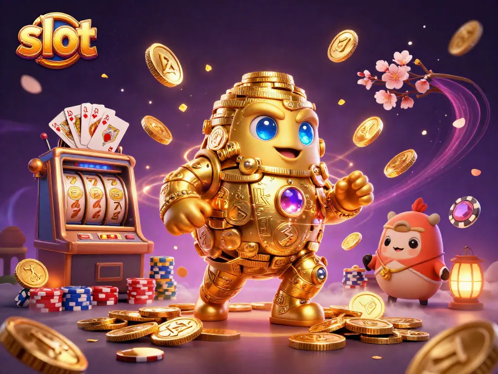 Slot mendemonstrasikan mesin slot dan simbol keberuntungan dalam ilustrasi 3D yang kaya dengan detail.