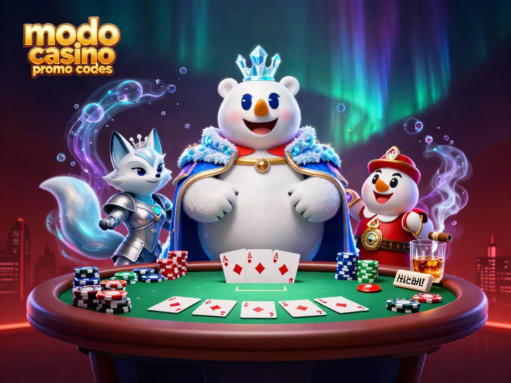 Engage with modo casino promo codes for free coins & poker excitement in this vibrant illustration.