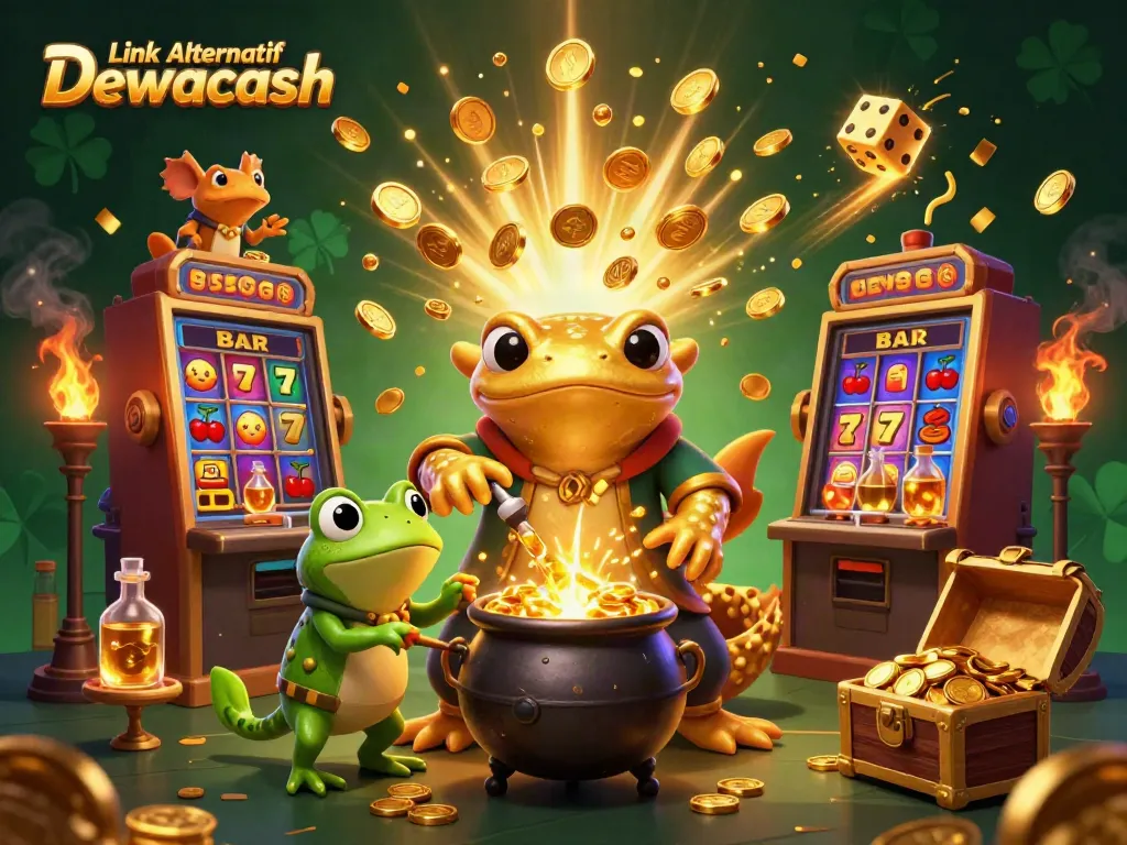 Experience thrilling casino action with Link Alternatif Dewacash, featuring golden alchemy and slot machine excitement.