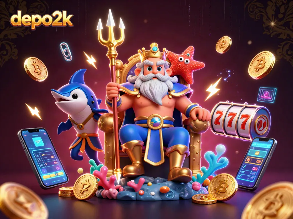 Spin the reels with depo2k as Neptune and his swordfish bodyguard illuminate the casino experience.