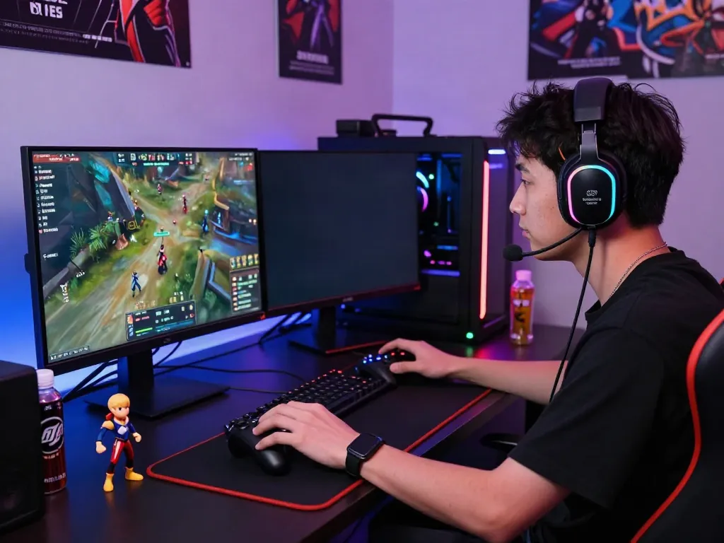 Engaged gamer showcasing peh888 in a vibrant live streaming setup