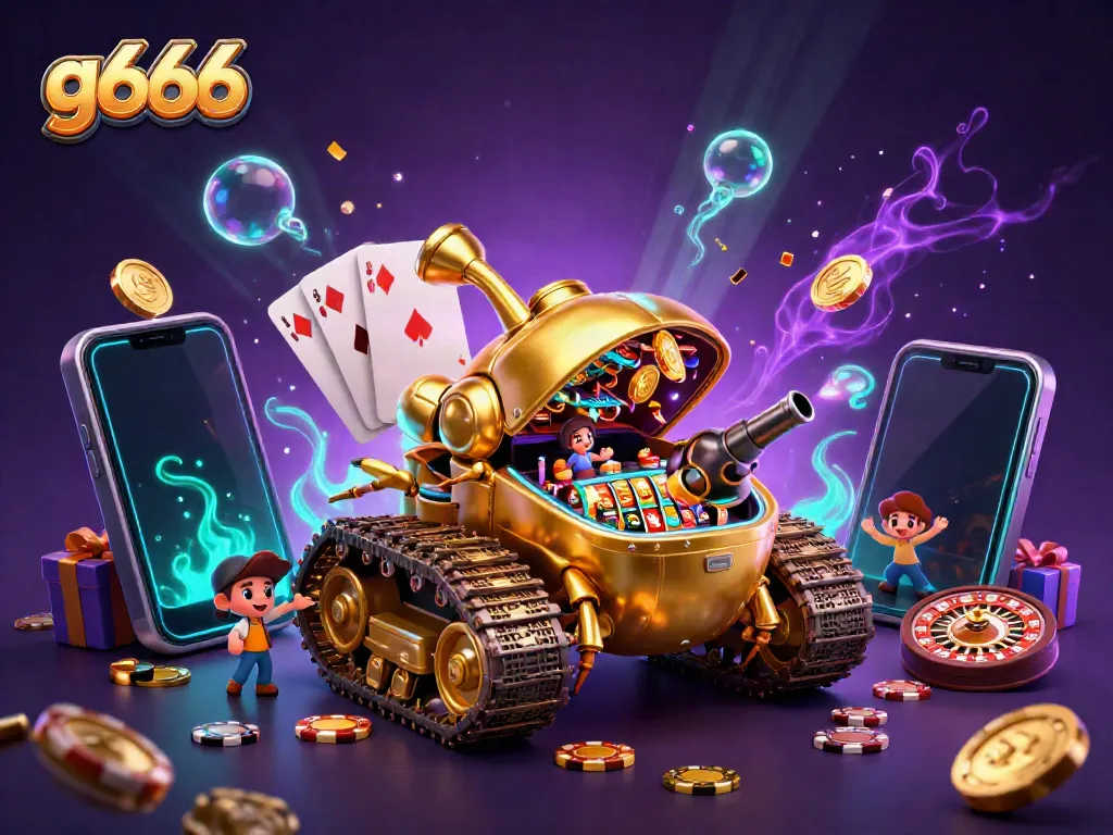 Experience g666 excitement in a dynamic digital casino scene bursting with color and energy.