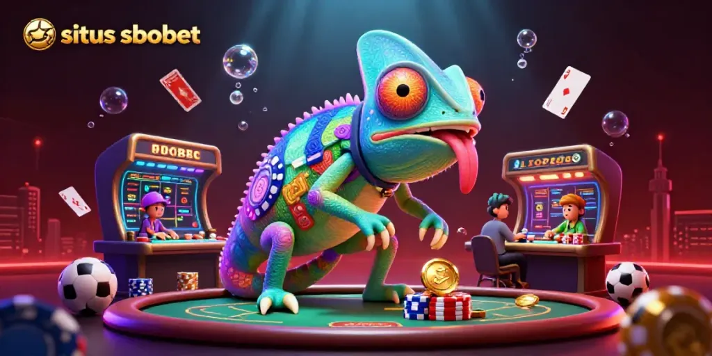 Experience the excitement on situs sbobet with a dynamic chameleon casino owner amid vibrant sports betting action.