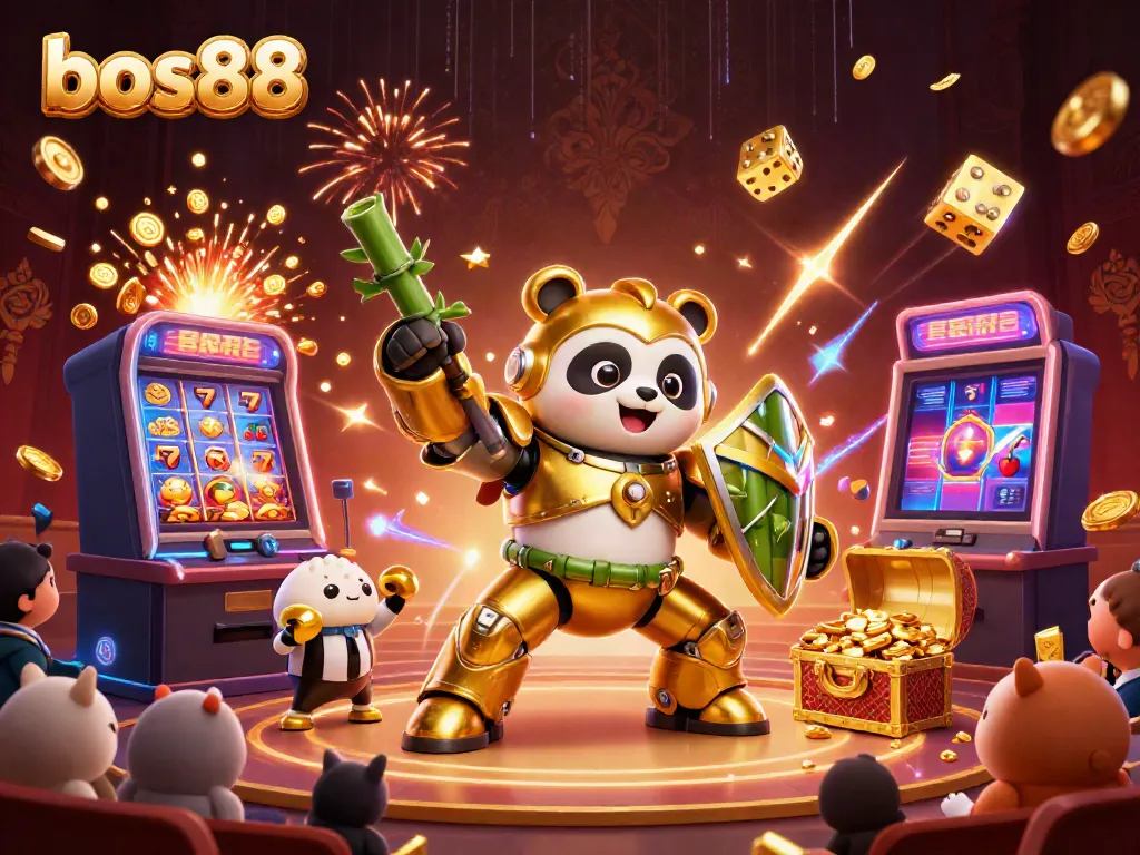 Experience thrilling moments with bos88 as the golden panda battles in a vibrant casino arena.