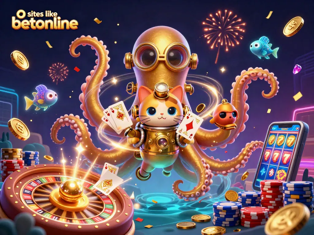 Engage with sites like betonline by exploring the thrilling world of online gambling through a vibrant casino illustration.