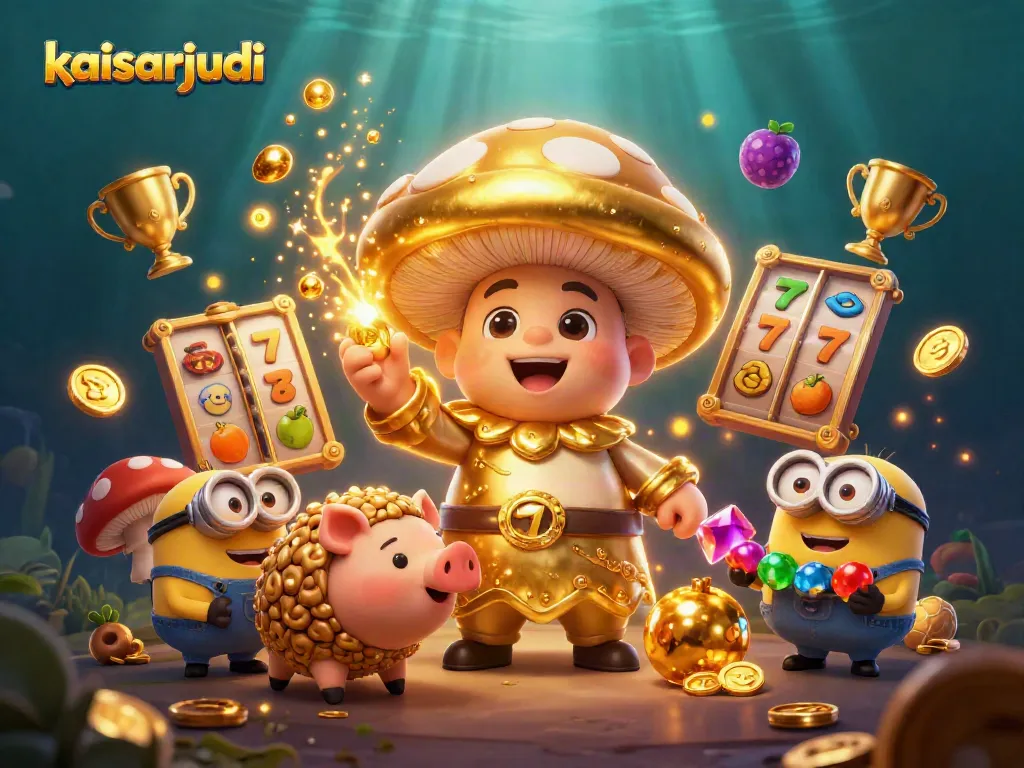 Kaisarjudi slot game magic unfolds under golden mushrooms and treasure-seeking pigs.