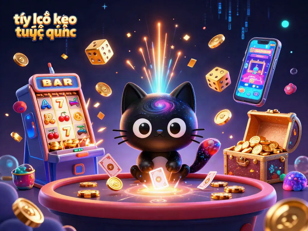 Engage with tỷ lệ kèo trực tuyến at a cosmic casino featuring a charming black hole cat.