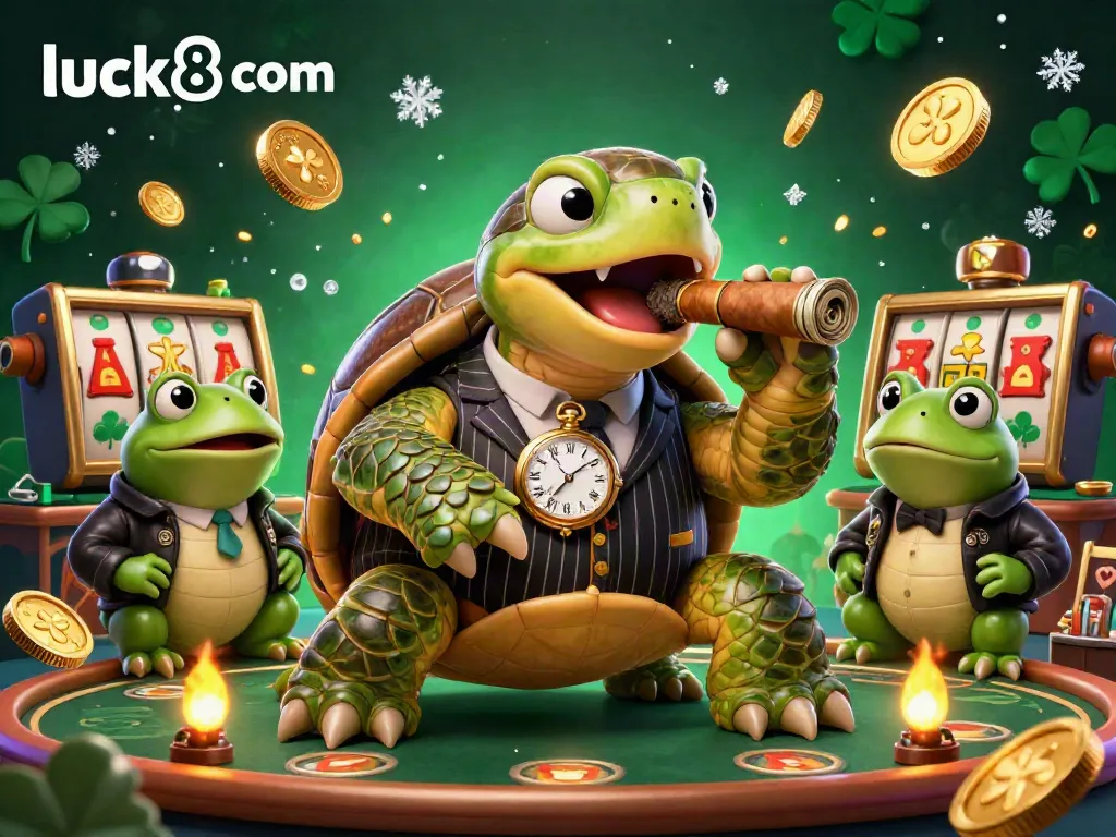 Engage in thrilling games at luck8 com, featuring a vivid 3D casino scene with unique characters and dynamic gaming elements.