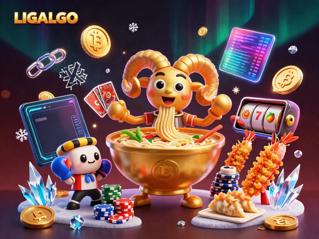 Engage with LIGALGO's vibrant casino world through this dynamic 3D scene showcasing fun gambling elements.