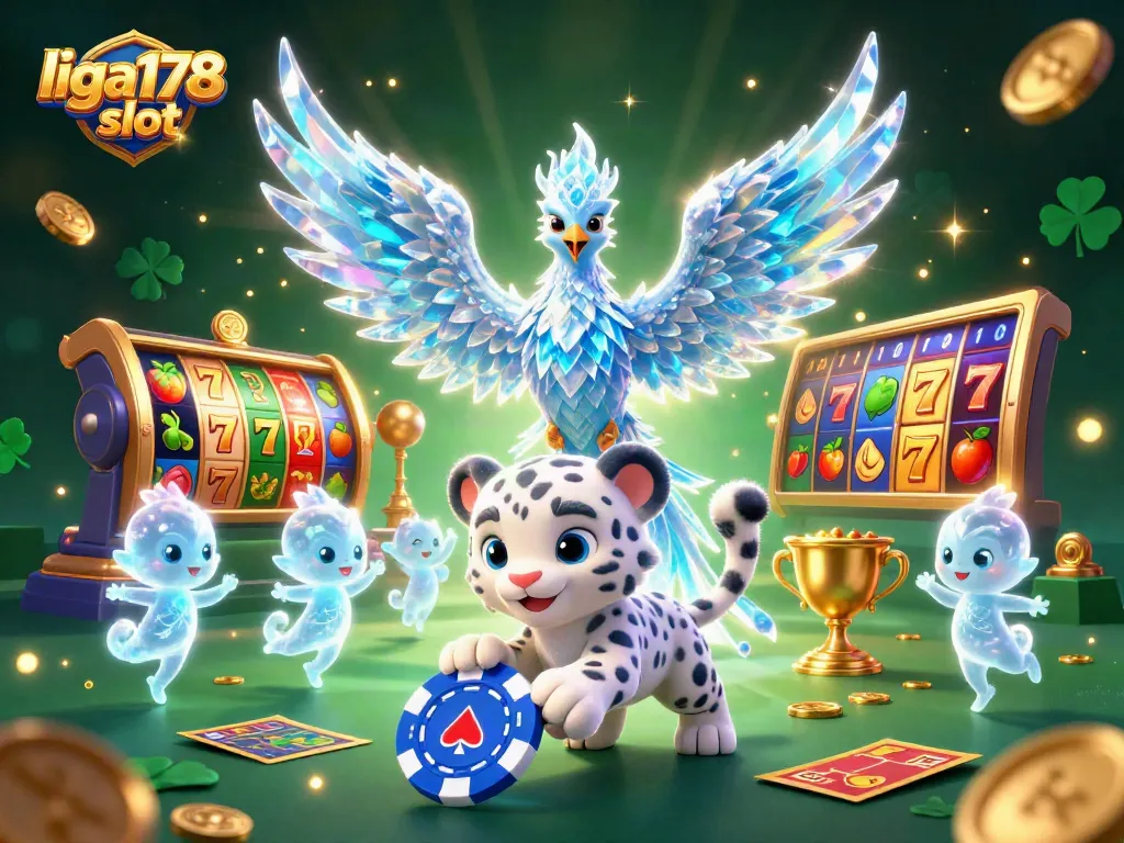 Permainan liga178 slot yang seru dengan simbol buah dan jackpot memikat di latar belakang yang kaya detail.