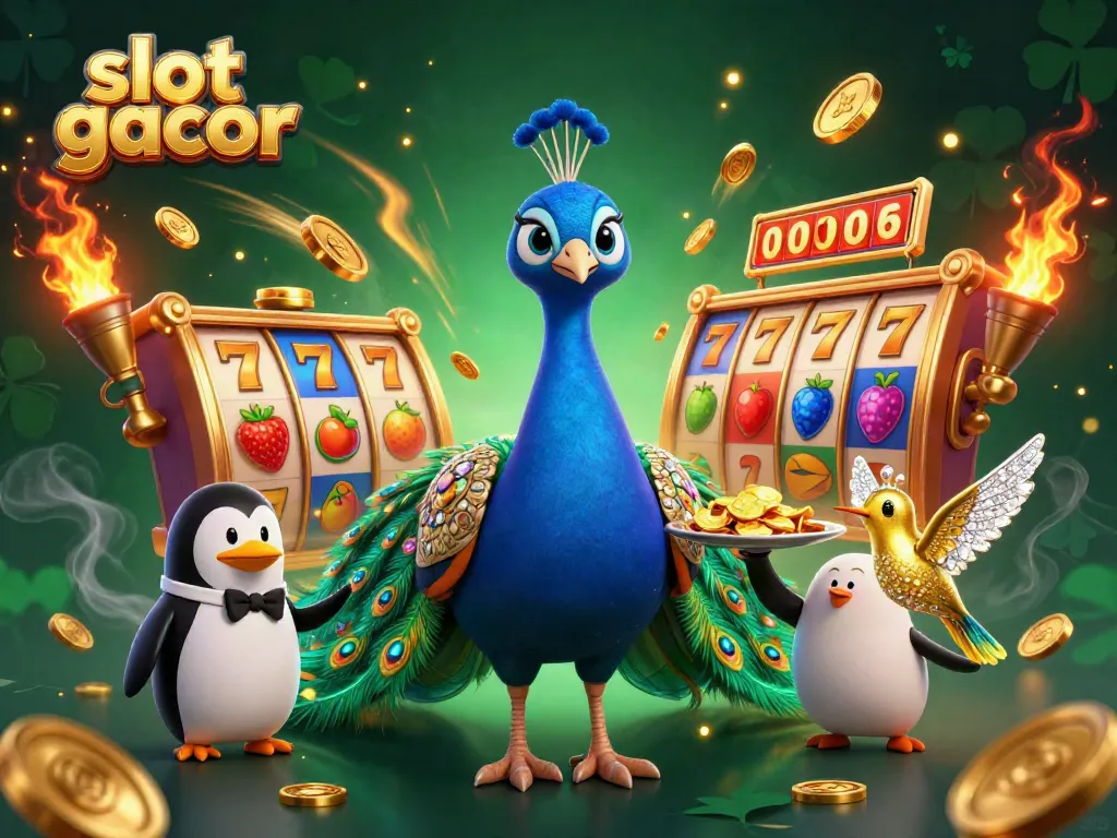 Spin the slot gacor reels with golden chips and vibrant symbols in a lively casino scene.