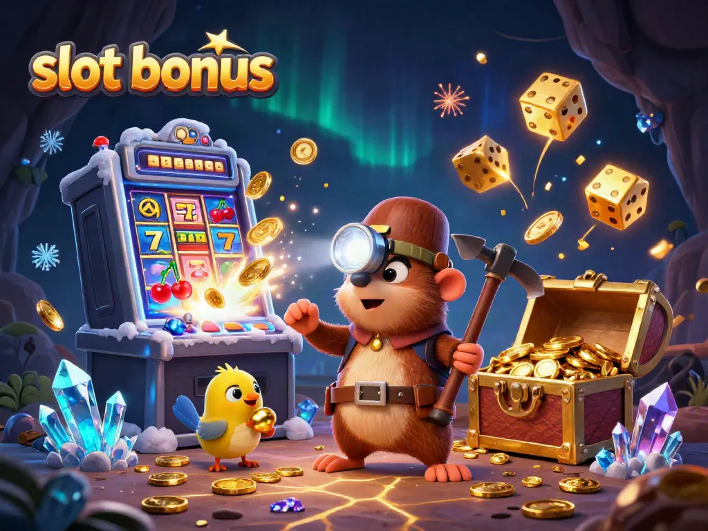 Experience thrilling slot bonus action and treasure hunting in this vibrant casino scene.