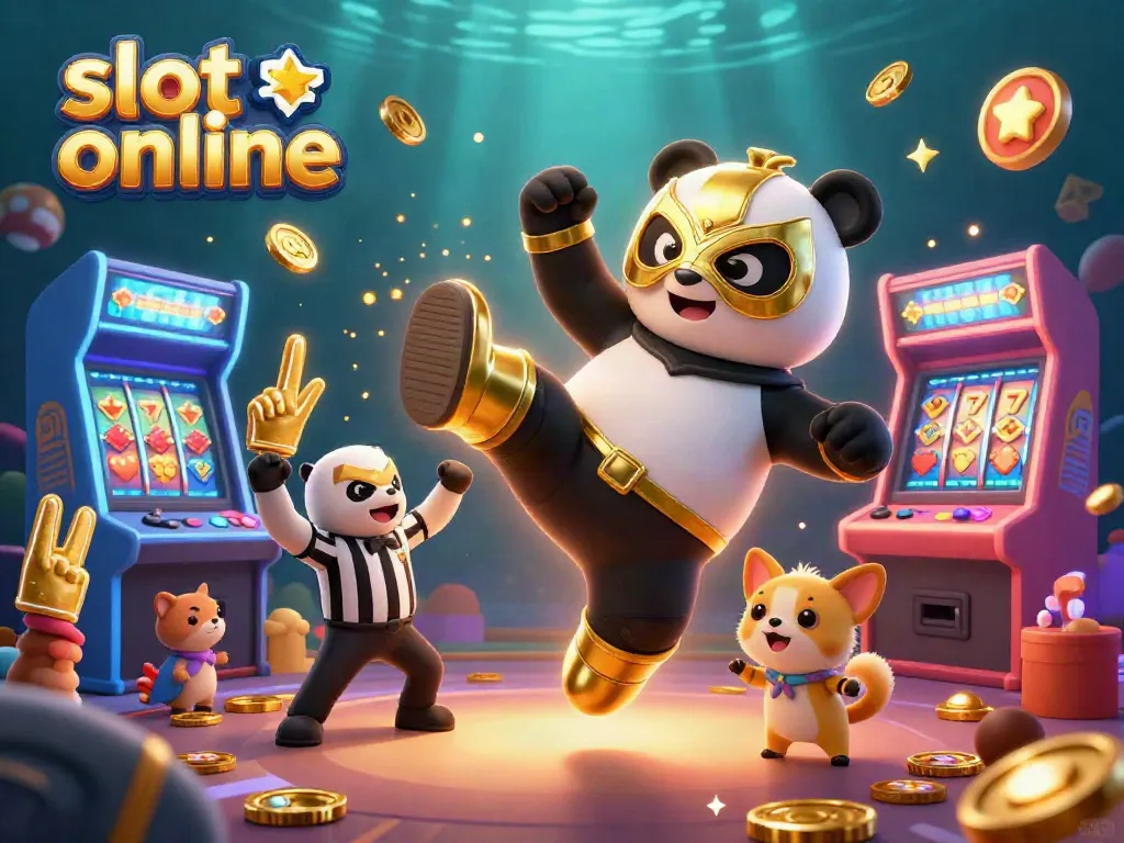 Experience excitement with slot online in a vibrant 3D casino scene filled with energetic characters.