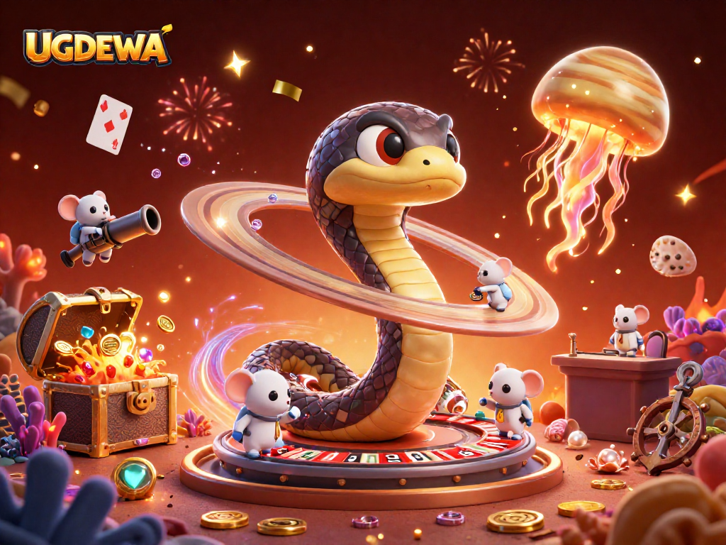 Experience thrilling gameplay at UGDEWA with animated cosmic characters and exciting gambling elements