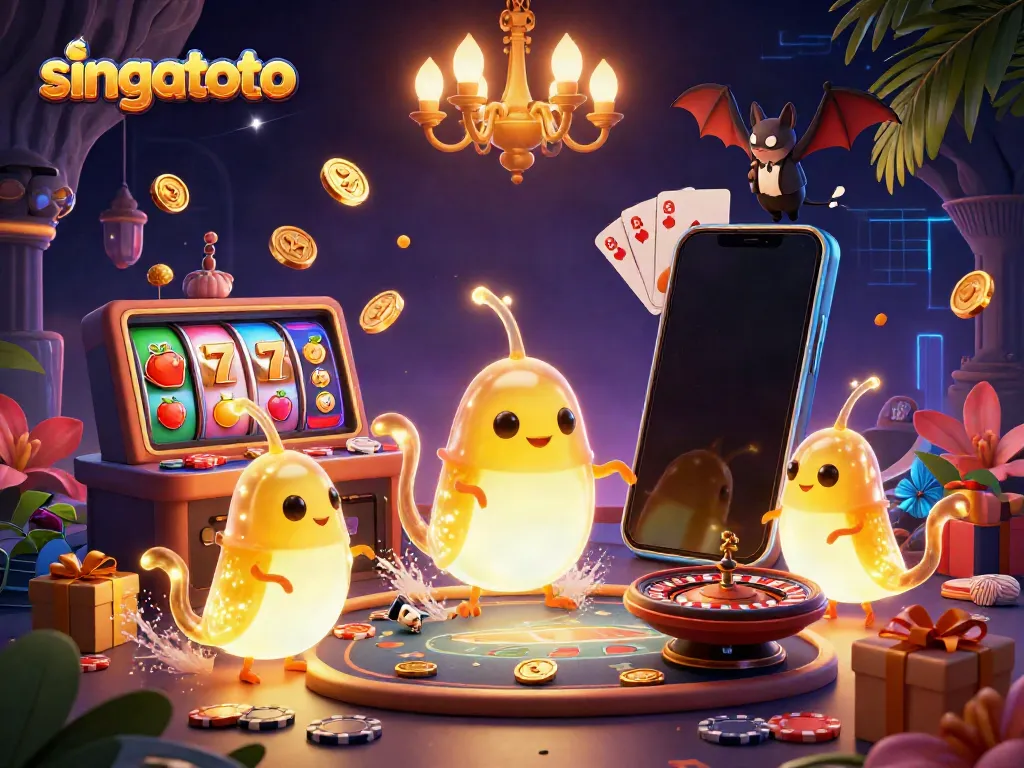 Experience the thrill of singatoto with glowing characters in a vibrant casino paradise.