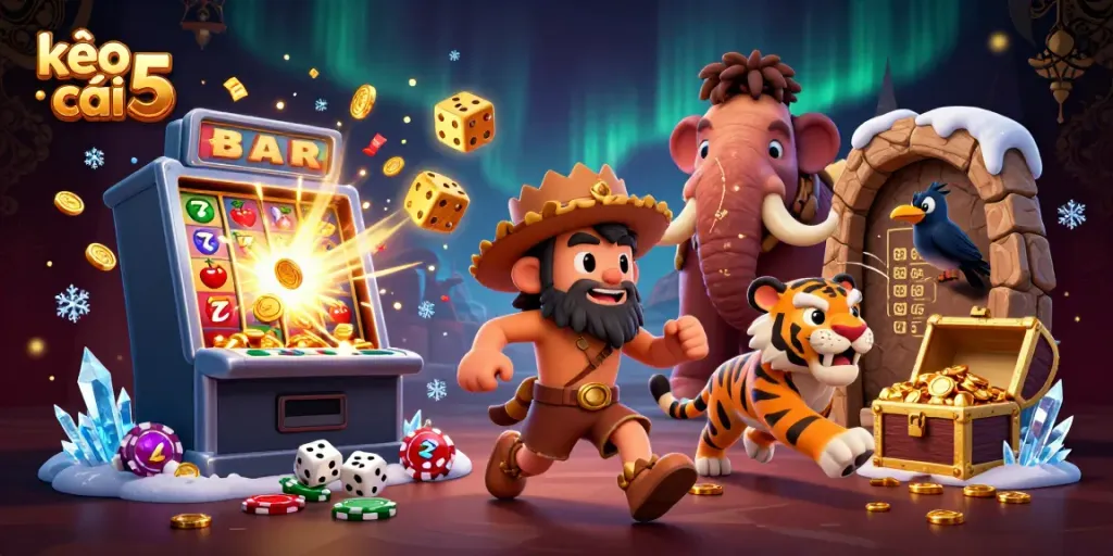 Engaging scene of kèo nhà cái 5 players in a vibrant casino atmosphere, highlighting action and fun.